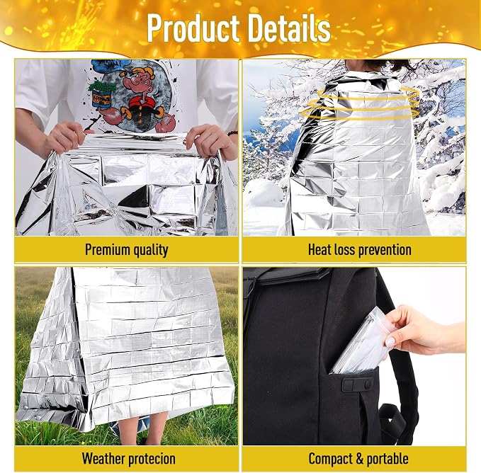 Kanayu 100 Pack Emergency Foil Thermal Blankets - Image 3