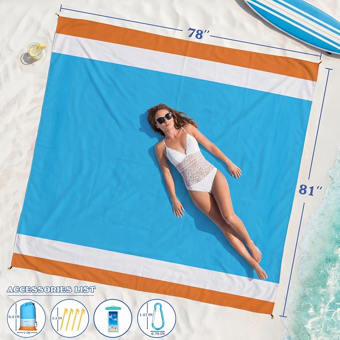 Famstar Beach Blanket Oversized Extra Large78 X 81", Waterproof Sandproof Beach - Image 2