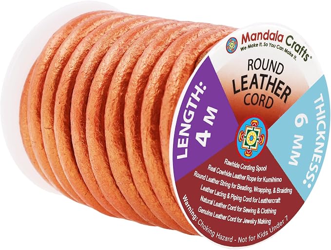 Mandala Crafts Round Genuine Copper Leather Cord by MandalaCrafts