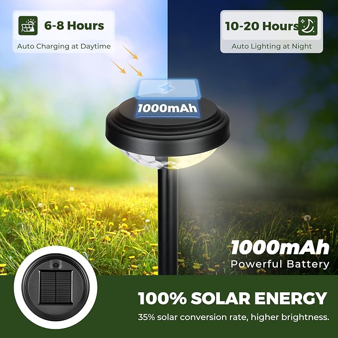 Kingsyard 8 Pack Solar Pathway Lights Outdoor Waterproof IP67, Bright Color - Image 2