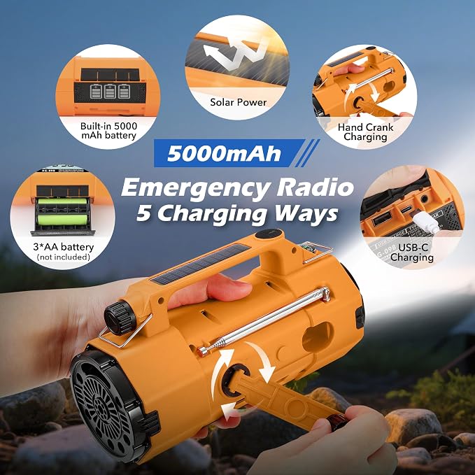 Emergency Radio NOAA Weather Alert FM/AM/SW, Hand Crank Radio - Image 3