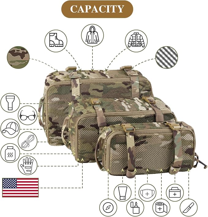 PETAC GEAR 3 PCS Tactical Modular Packing Cubes, Large Capacity Mesh Storage Bag - Image 2