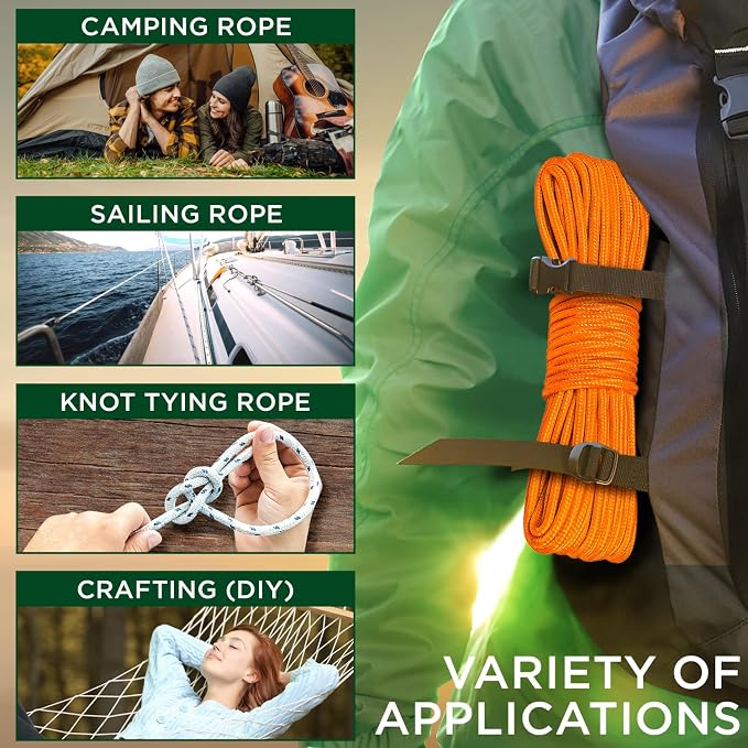 TECEUM Rope – 90 Feet x 1/4 Inch – Orange Yellow – Strong All-Purpose Utility - Image 5