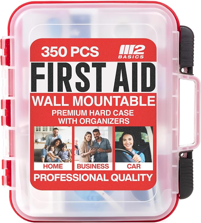 M2 BASICS Professional 350 Piece First Aid Kit, Wall Mountable Dual Layer Hard by M2BASICS