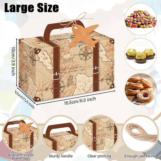 12Pcs Large Suitcase Party Favor Boxes Travel The Map Paper Treat Box - Image 3