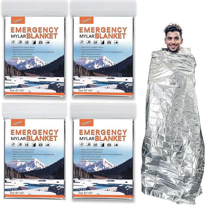 4 Pack -Large 82” x 62” Survival Emergency Mylar Thermal Blankets, Thermal by Unknown