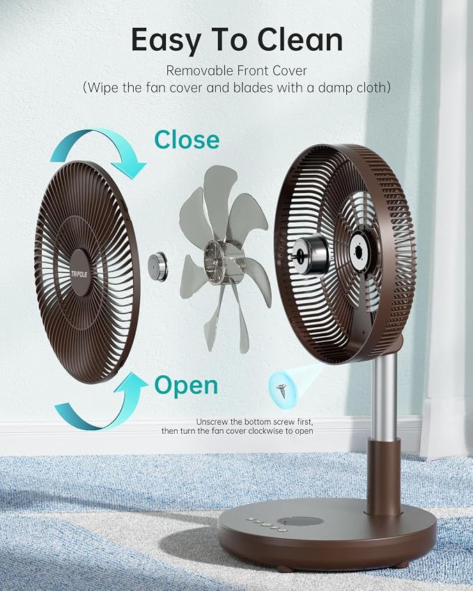 TriPole Foldable Standing Fan 12" Portable Rechargeable Battery Pedestal Fan - Image 7