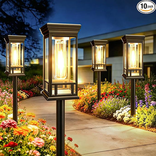 10 Pack Solar Pathway Lights Outdoor, Taller Bright Solar Path Lights Waterproof by SANJICHA