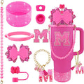 9PCS Hot Pink for Stanley Cup Accessories Set Bling Initials Bow Charms for by Unknown