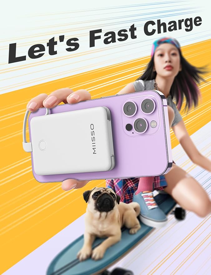 miisso 6000mah Ultra Slim Built in Cables Power Bank, Card Size Built in USB C - Image 6