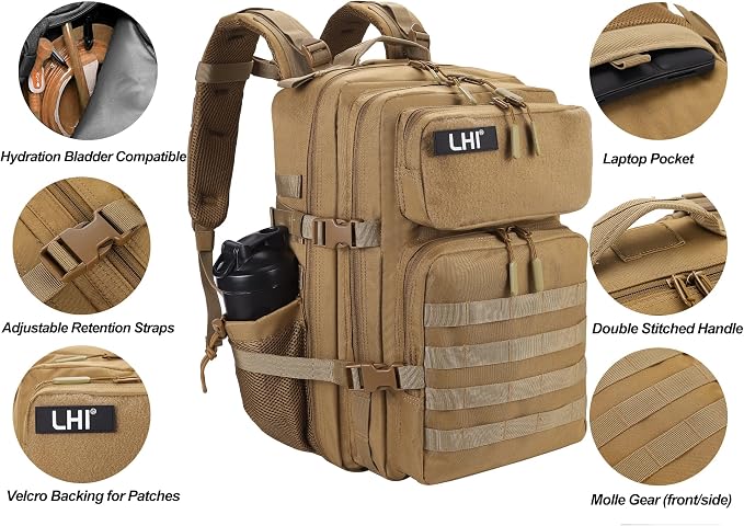 LHI Military Tactical Backpack for Men and Women 45L Army 3 Days Assault Pack - Image 4