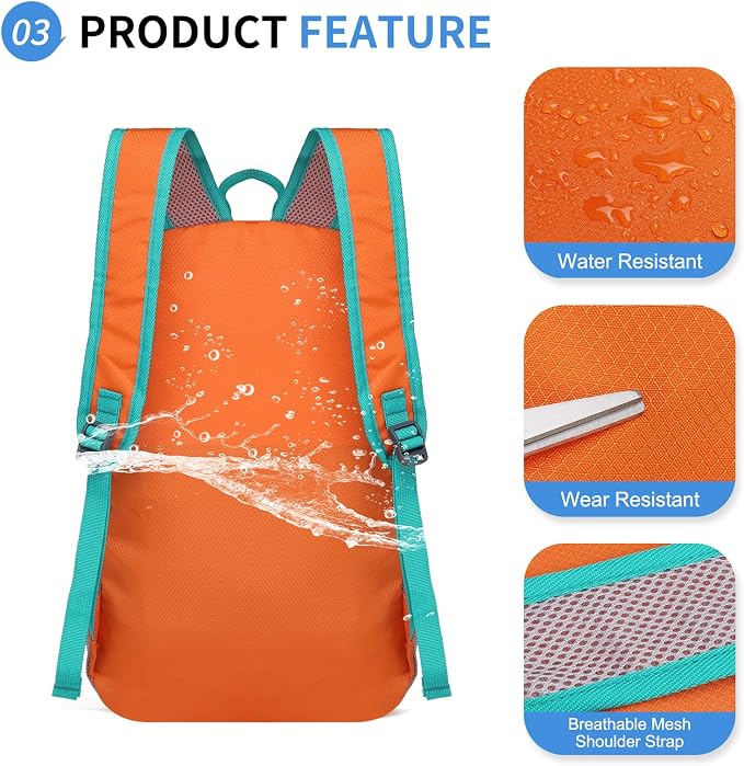 Hiking Daypack Packable, Camping Backpack Water Resistant Lightweight Polyester - Image 4