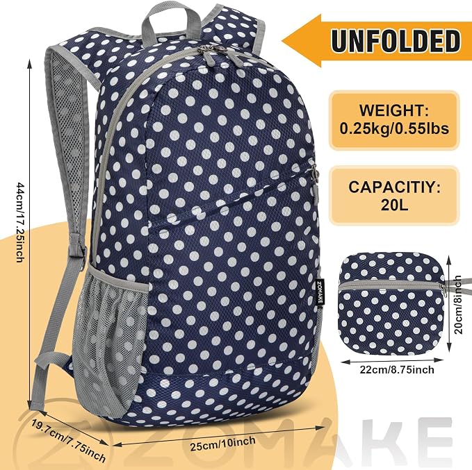 ZOMAKE Lightweight Packable Backpack, Foldable Backpacks Small Daypack - Image 3