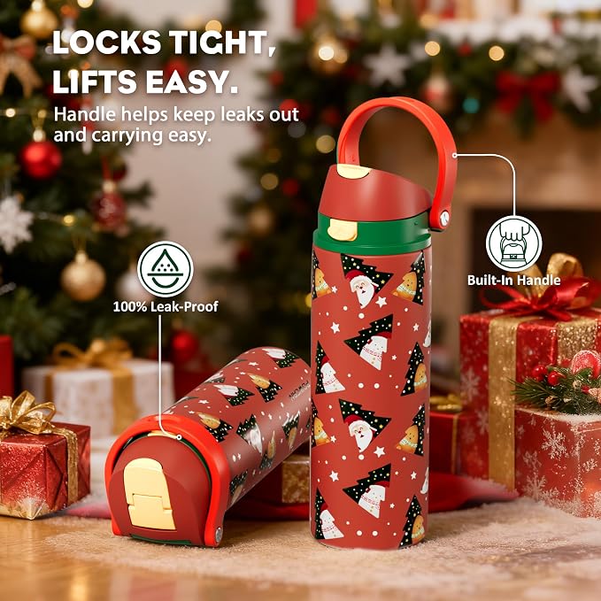 POWCAN 24 oz Christmas Insulated Water Bottle: 2-in-1 Push-Button Spout & - Image 5