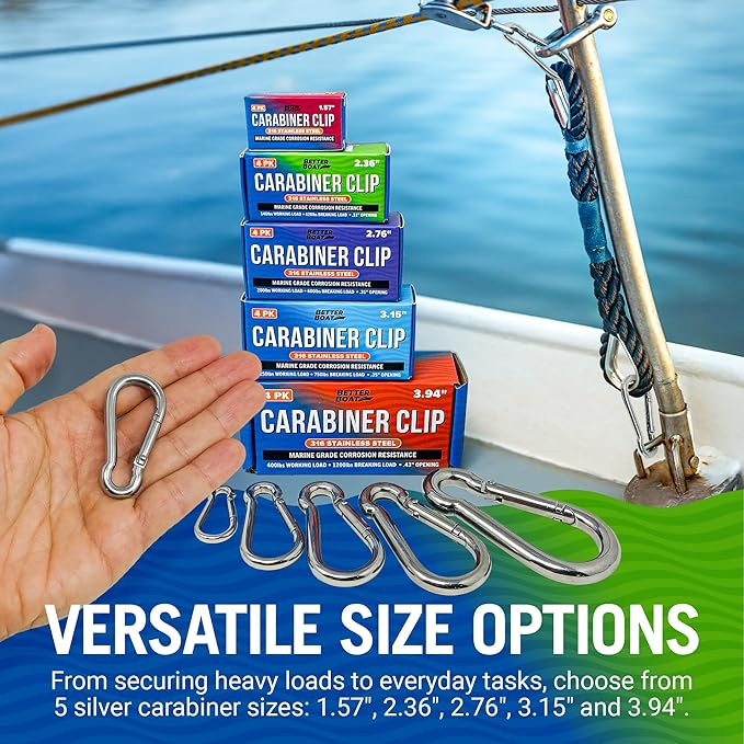Stainless Steel Carabiner Clip, 4 Pack, 316 Marine Grade, Heavy Duty Spring - Image 4