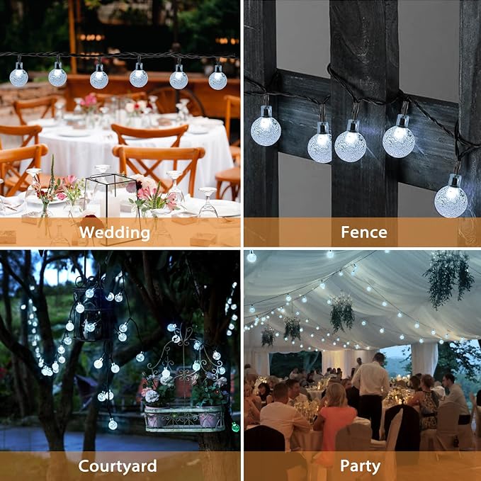 Outdoor Solar String Lights, 2x46FT 66LED 8Modes Crystal Solar Powered - Image 6