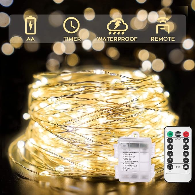 suddus 66ft 200 LED Outdoor String Lights, Fairy Lights Battery Operated by SUDDUS