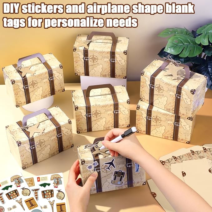 12Pcs Large Suitcase Party Favor Boxes Travel The Map Paper Treat Box - Image 5