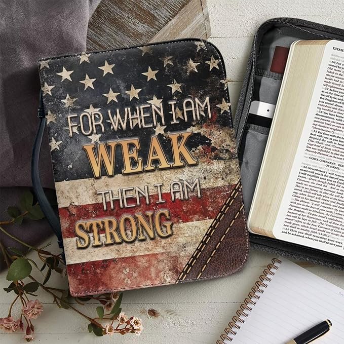 Medium Bible Cover Case for Women Men Amercan Flag and Cross PU Leather Bible - Image 5