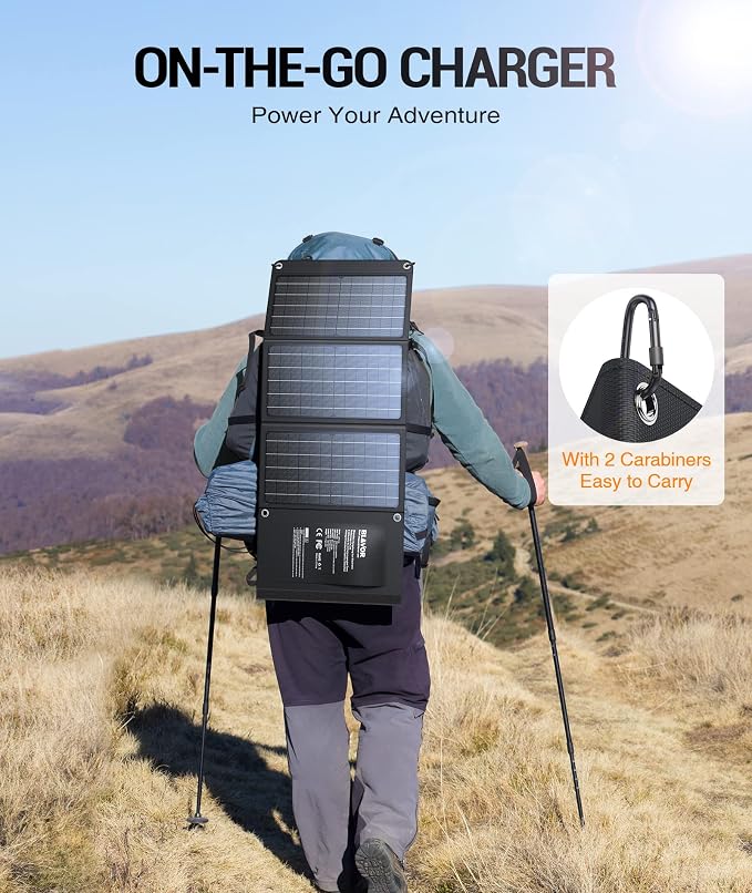 BLAVOR 30W Solar Charger USB-A QC3.0 24W USB-C DC 30W Outputs, Foldable Solar - Image 6