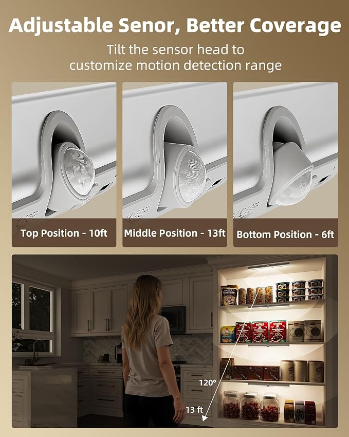 EZVALO 15-inch Motion Sensor Closet Lights, 3 Pack Rechargeable Cabinet Lights - Image 3