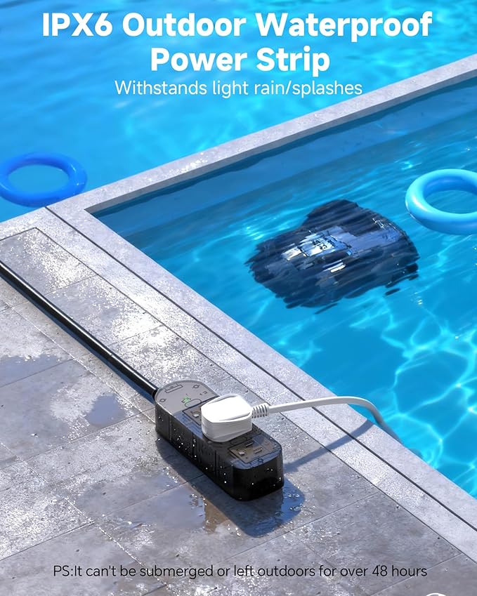 Outdoor Power Strip, 3 AC Outlets, 10 FT, 1625W/13A High-Power Single-Device Use - Image 3