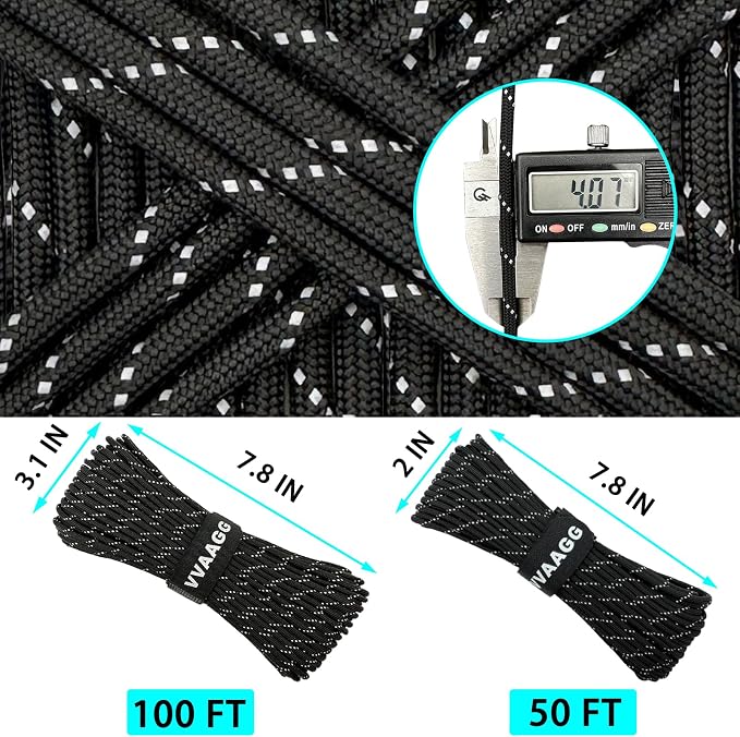 VVAAGG Reflective Paracord Rope 100FT, 7 Strand Nylon para Cord Lanyard Utility - Image 2