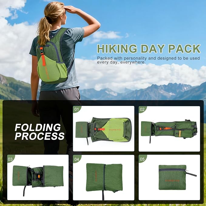 FIORETTO 10L Lightweight Packable Hiking Backpack Small Foldable Daypack - Image 9