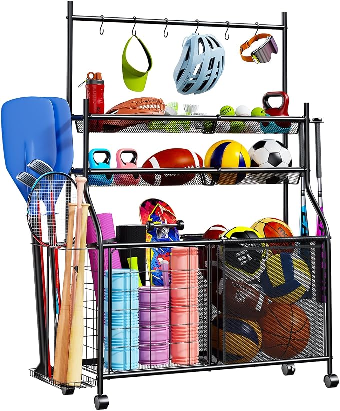 Large Sports Organizer for Garage, Ball Storage Rack Garage Sports Equipment - Image 2