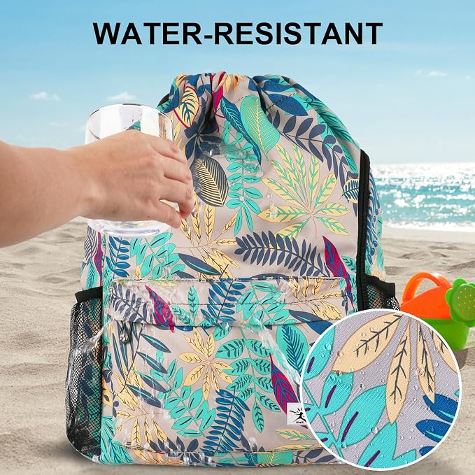 Drawstring Backpack with Mesh Pockets String Gym Bag Sackpack Sandproof Water - Image 3