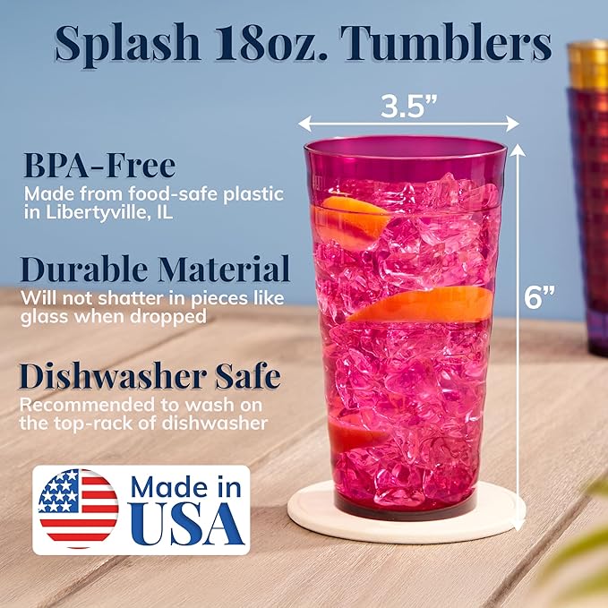 US Acrylic Splash 18 ounce Plastic Stackable Water Tumblers in Jewel Tone - Image 2