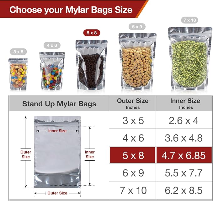 BELLE KR® 5x8 Mylar Bags with Window Stand Up - Image 2