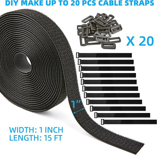 1" x 15ft Nylon Hook and Loop Cable Straps Roll - Image 2