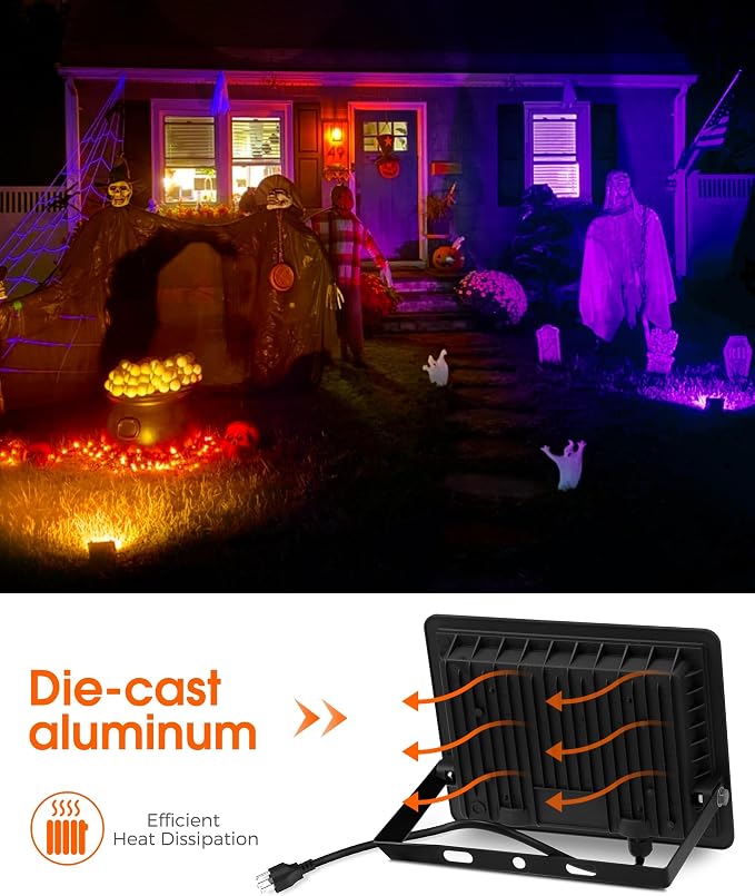 L LOHAS LED Orange and Purple Christmas Halloween Flood Light Outdoor, 2 Pack - Image 3