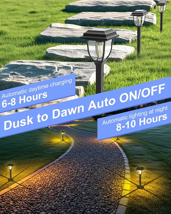 Solar Pathway Lights 12 Pack Mini Outdoor 3000K Bright Auto On/Off Solar Garden - Image 3