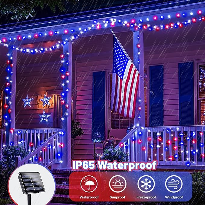 4th of July Decorations Solar String Lights 2Pack 400LED Independence Day Lights - Image 3