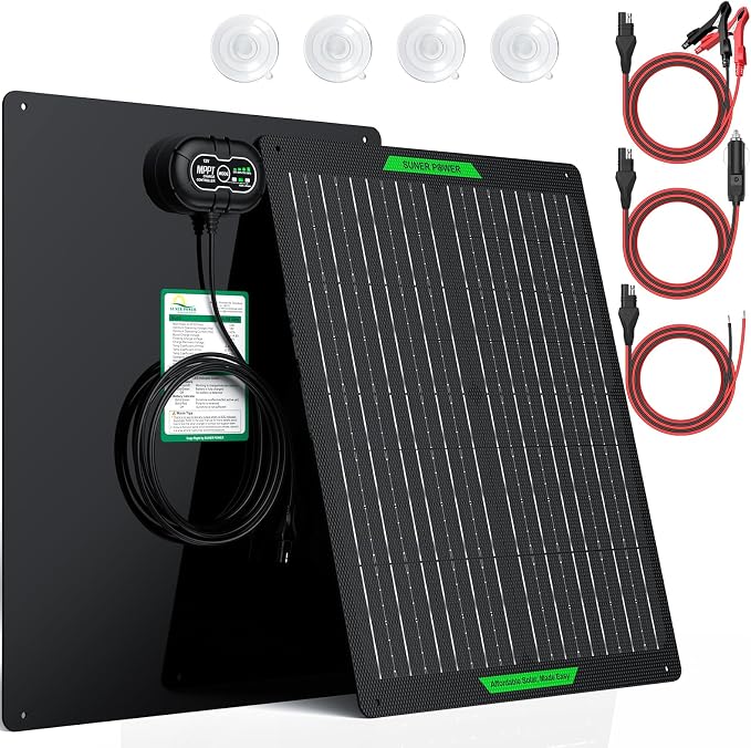 SUNER POWER Waterproof 30W 12V Solar Battery Charger & Maintainer PRO, Built-in by SUNERPOWER