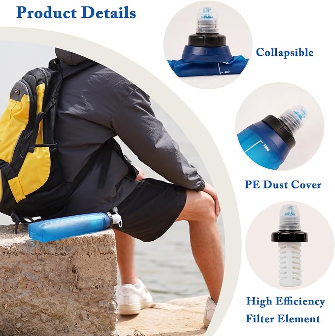 Portable 1.0L Water Fiter, Outdoor Water Filter Backpacking, Collapsible Hiking - Image 5