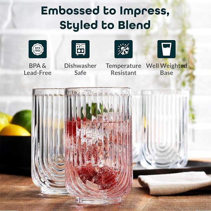 Glaver's Drinking Glasses Set of 8. 17oz Vintage Drinking Cups. Ripple Cocktail - Image 2