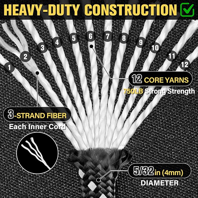 Reflective Paracord Rope 750 lb - 200ft 5/32" Parachute Cord 4MM 12-Strand para - Image 2
