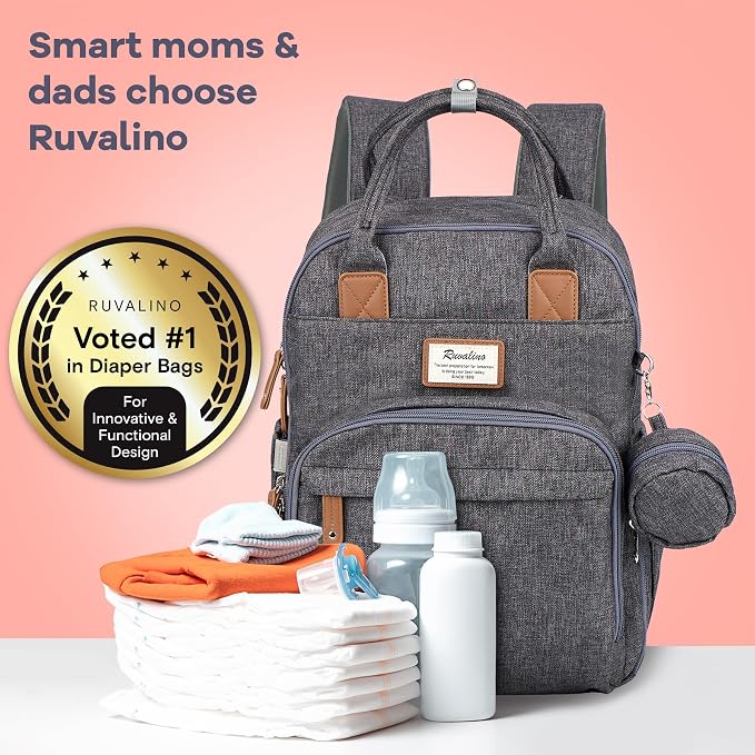 RUVALINO Diaper Bag Backpack, Large Capacity, Waterproof, Dark Gray - Image 7