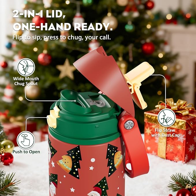POWCAN 24 oz Christmas Insulated Water Bottle: 2-in-1 Push-Button Spout & - Image 4