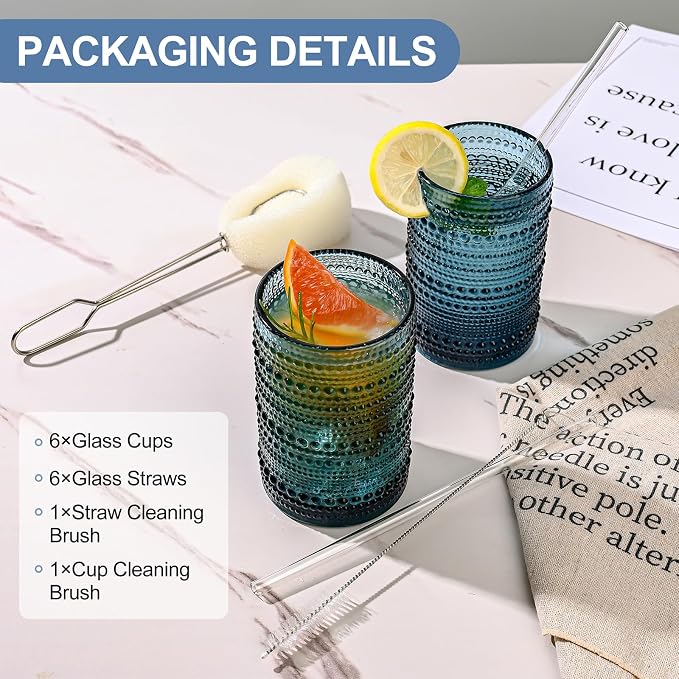ZMOWIPDL Vintage Glassware Drinking Glasses Set of 6, 15 oz Hobnail Glass Cups - Image 6