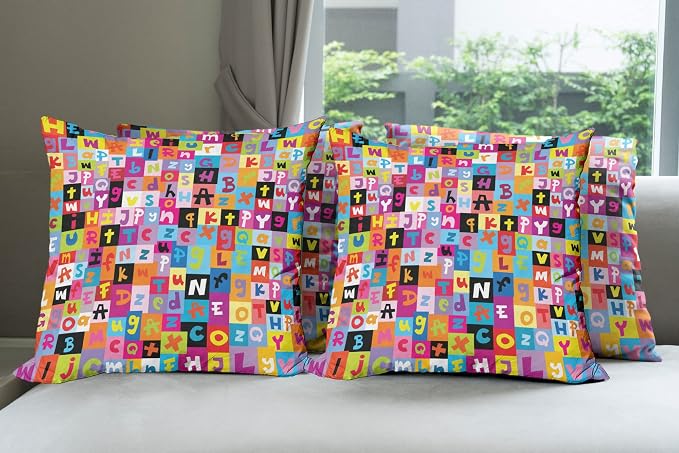 Ambesonne Abstract Throw Pillow Cushion Case Pack of 4, Colored Alphabet by Ambesonne