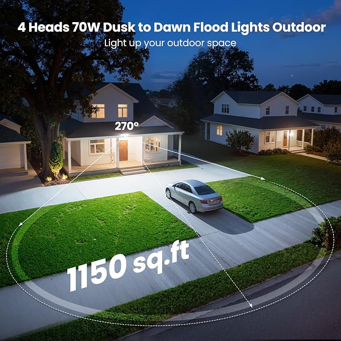 70W Dusk to Dawn Flood Lights Outdoor Lighting, 7000LM Dusk Till Dawn Floodlight - Image 4