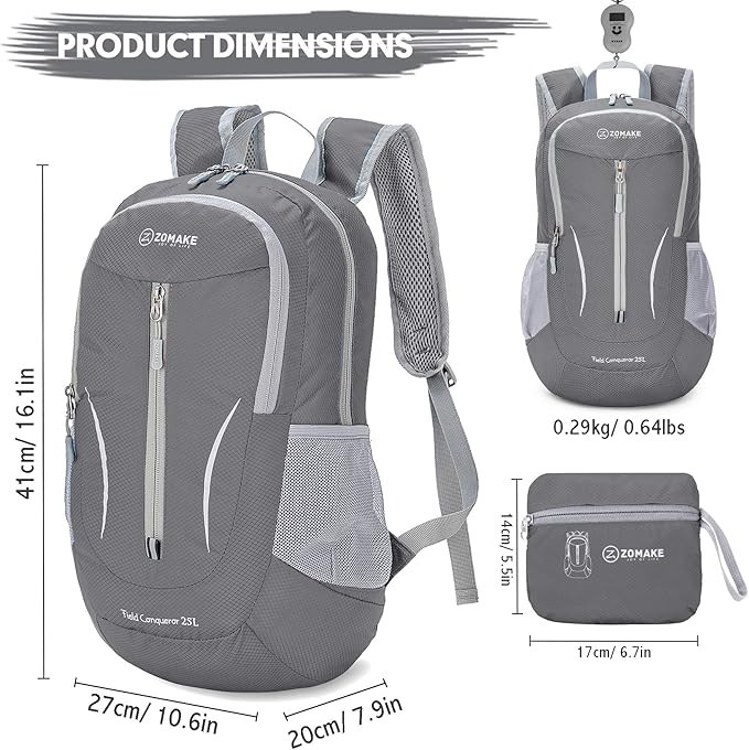 ZOMAKE Ultra Lightweight Packable Backpack 25L, Foldable Hiking Backpacks Water - Image 2