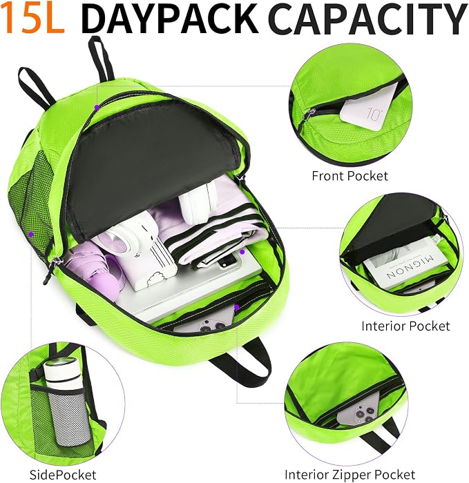 Small Hiking Daypack, 15L Water-Resistant Hiking Backpack Packable Lightweight - Image 5