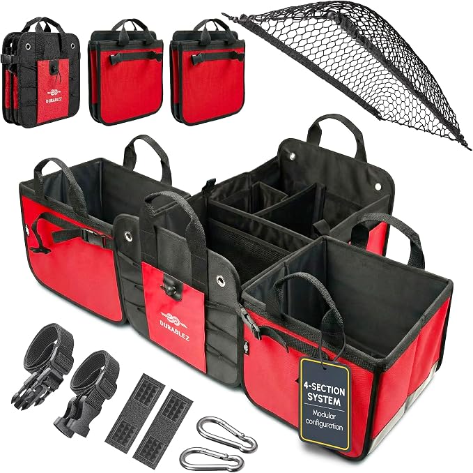 XL Trunk Organizer 4-Section Modular System – Extra Large Car Cargo Storage by DURABLEZ