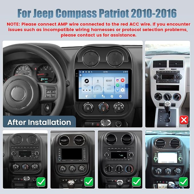 4+128G Radio for Jeep Compass Patriot 2010-2016, 10.1" Touch Screen Radio Kit - Image 2