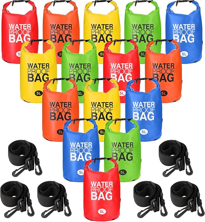 Jexine 15 Pack Dry Bag Waterproof, 5L Ultralight Dry Sacks Roll Top Storage Bag by Jexine